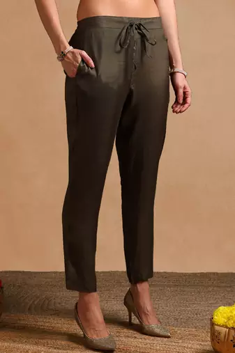 olive color embroidered organza styles kurta trouser with dupatta