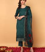 green color embroidered organza styles kurta trouser with dupatta
