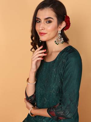 green color embroidered organza styles kurta trouser with dupatta 2