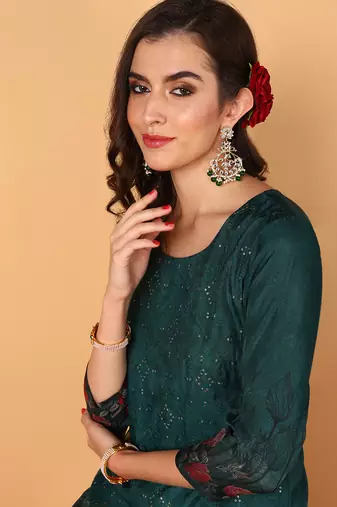 green color embroidered organza styles kurta trouser with dupatta