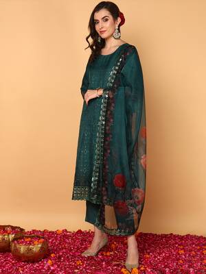 green color embroidered organza styles kurta trouser with dupatta 3