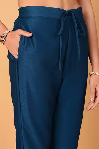 blue color embroidered silk blend styles kurta trouser with dupatta
