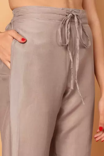 nude color embroidered silk blend styles kurta trouser with dupatta