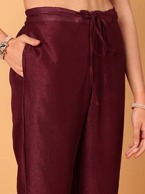 maroon color embroidered silk blend styles kurta trouser with dupatta 5