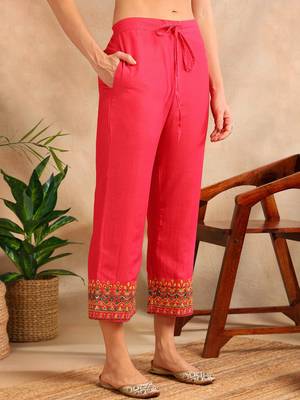 pink color embroidered silk blend styles kurta trouser with dupatta 5