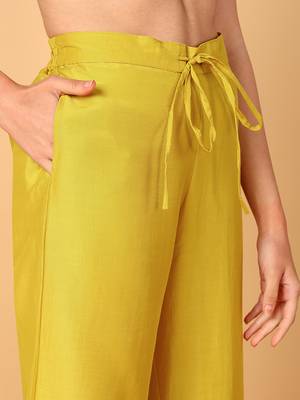 yellow color embroidered silk blend styles kurta palazzo with dupatta 4