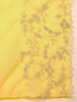 yellow color embroidered silk blend styles kurta palazzo with dupatta 5