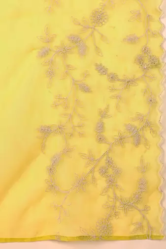 yellow color embroidered silk blend styles kurta palazzo with dupatta
