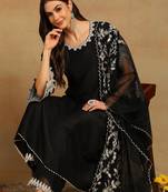 black color embroidered silk blend styles kurta palazzo with dupatta