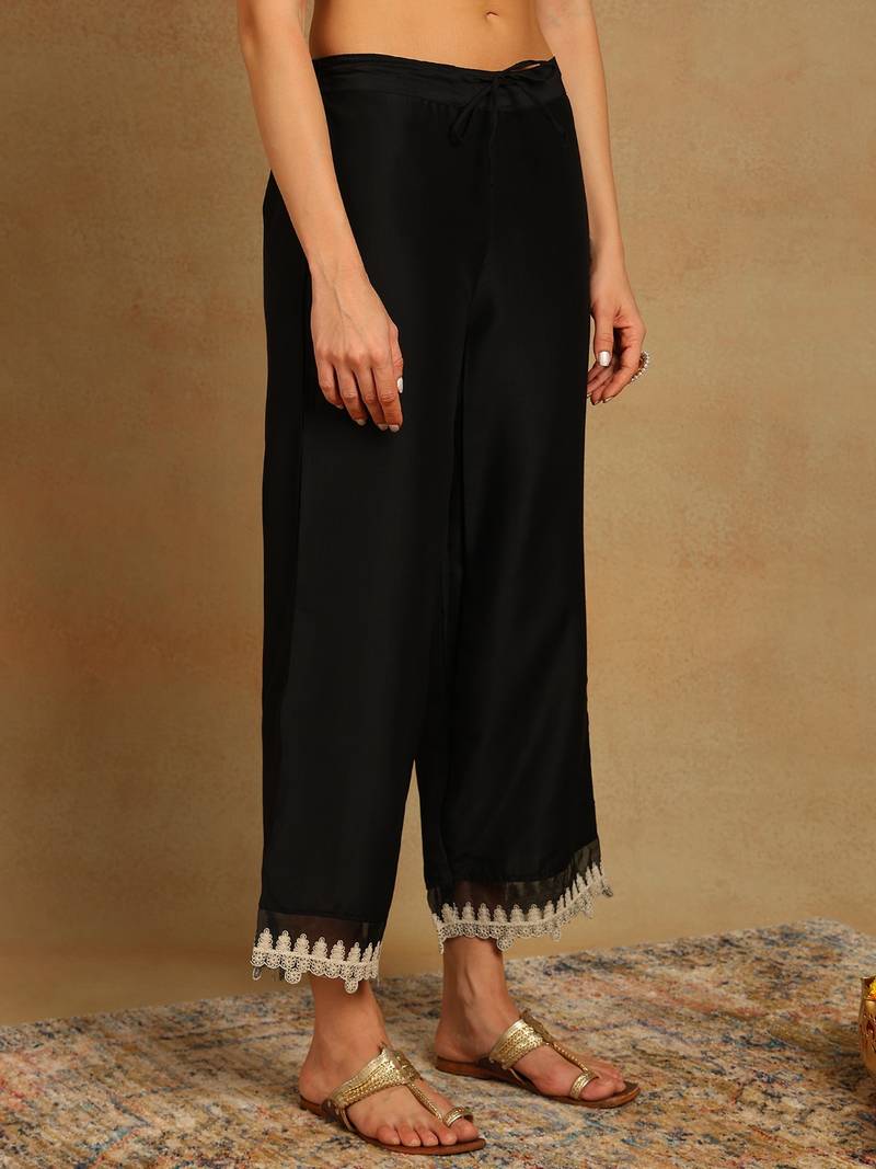 black color embroidered silk blend styles kurta palazzo with dupatta