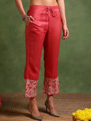 pink color embroidered silk blend styles kurta palazzo with dupatta 5