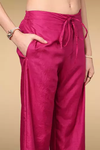 pink color embroidered silk blend styles kurta trouser with dupatta