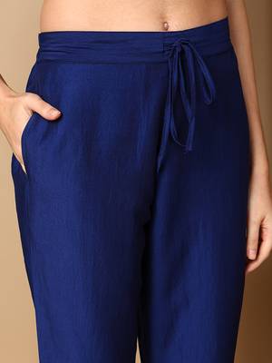 navy blue color embroidered silk blend styles kurta trouser with dupatta 4