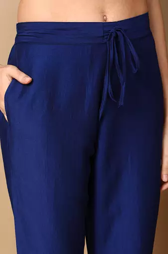 navy blue color embroidered silk blend styles kurta trouser with dupatta