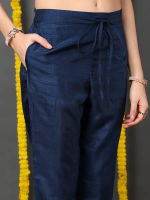 navy blue color embroidered silk blend styles kurta trouser with dupatta 4