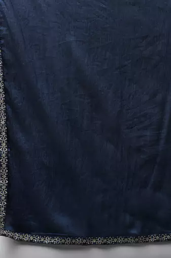 navy blue color embroidered silk blend styles kurta trouser with dupatta