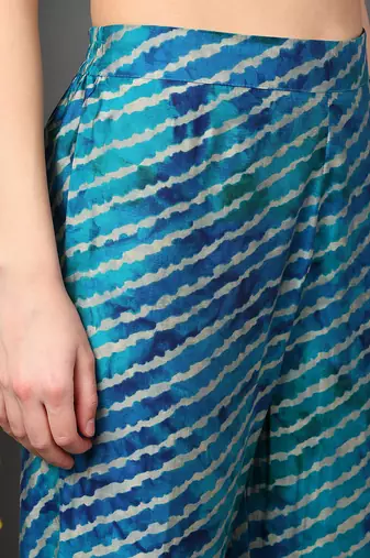 teal color printed polyester styles kurta trouser with dupatta