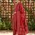 maroon color printed polyester styles kurta trouser with dupatta