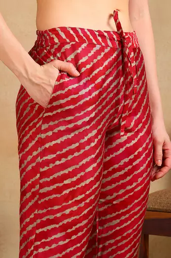 maroon color printed polyester styles kurta trouser with dupatta