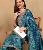 teal color printed polyester styles kurta trouser with dupatta