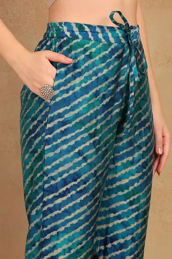 teal color printed polyester styles kurta trouser with dupatta
