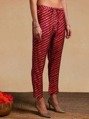maroon color printed polyester styles kurta trouser with dupatta 5