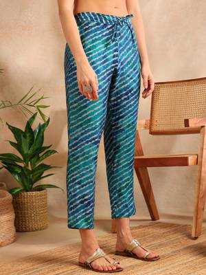 teal color printed polyester styles kurta trouser with dupatta 5