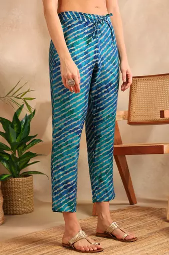 teal color printed polyester styles kurta trouser with dupatta