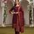 burgundy color woven design poly chanderi styles kurta trouser with dupatta