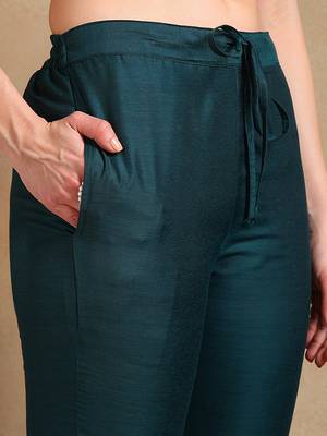 teal color woven design poly chanderi styles kurta trouser with dupatta 5