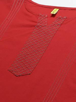 red color solid rayon blend styles kurta trouser with dupatta 2