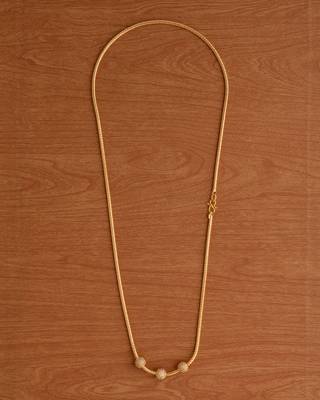Golden mugappu necklace MEDIUM length with three white stone balls one gram gold 4