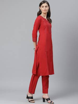 red color solid rayon blend styles kurta trouser with dupatta 3