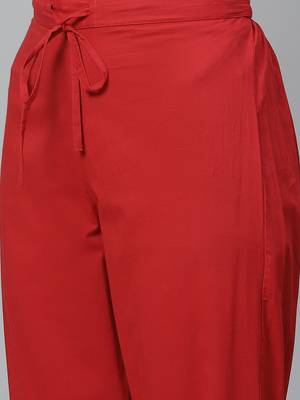 red color solid rayon blend styles kurta trouser with dupatta 5