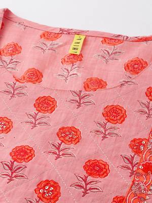 pink color printed pure cotton styles kurta trouser with dupatta 2