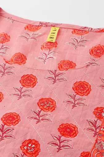 pink color printed pure cotton styles kurta trouser with dupatta