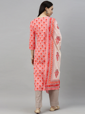 pink color printed pure cotton styles kurta trouser with dupatta 4