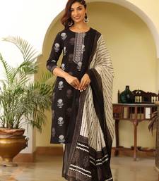 black color printed rayon blend styles kurta trouser with dupatta