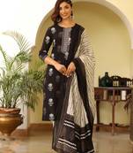 black color printed rayon blend styles kurta trouser with dupatta