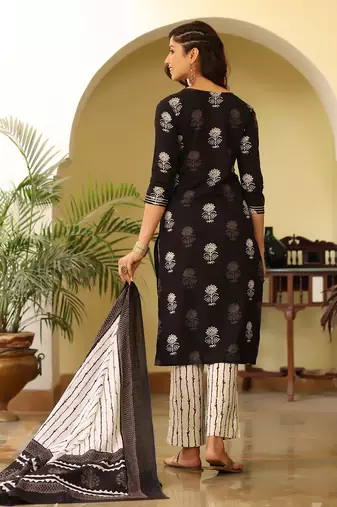 black color printed rayon blend styles kurta trouser with dupatta