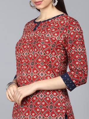 maroon color printed pure cotton styles kurta trouser with dupatta 2