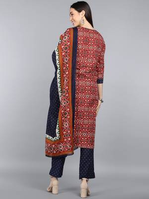 maroon color printed pure cotton styles kurta trouser with dupatta 4