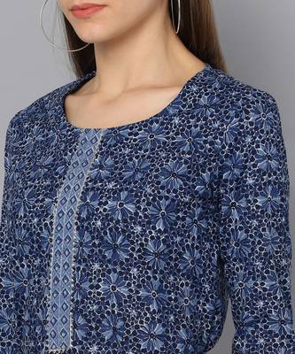 blue color printed pure cotton styles kurta trouser with dupatta 2
