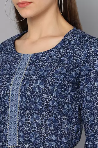 blue color printed pure cotton styles kurta trouser with dupatta