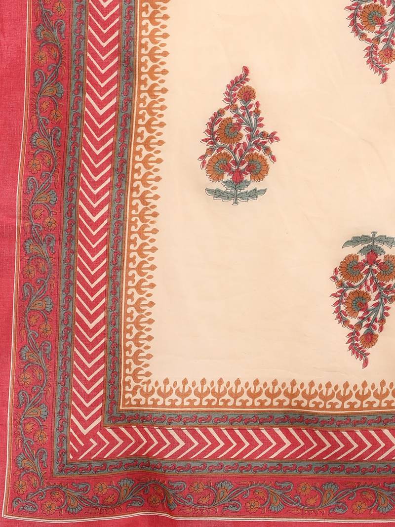 red color printed pure cotton styles kurta trouser with dupatta