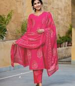 Pink Viscose Rayon Printed Floral Kurti Set