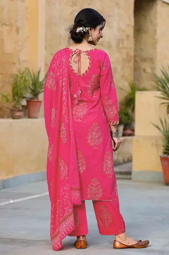 Pink Viscose Rayon Printed Floral Kurti Set