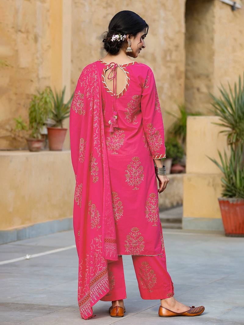 Pink Viscose Rayon Printed Floral Kurti Set