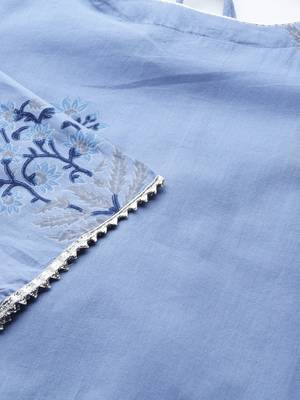 blue color printed pure cotton styles kurta trouser with dupatta 4