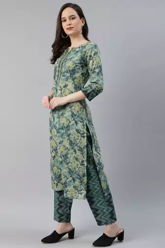 green color printed rayon blend styles kurta trouser with dupatta